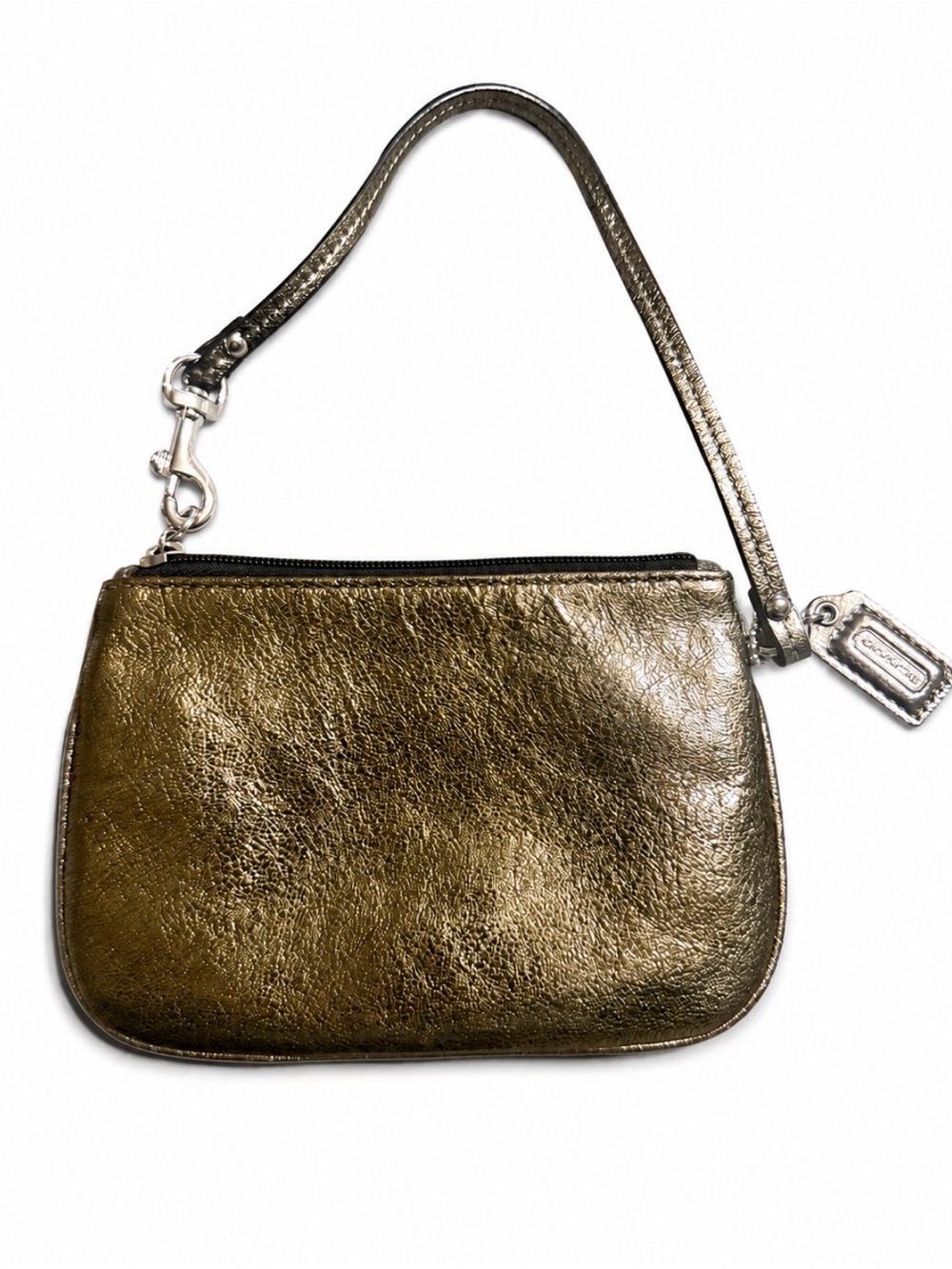 Coach Metallic Gold Bronze Wristlet Pouch Zip Clutch